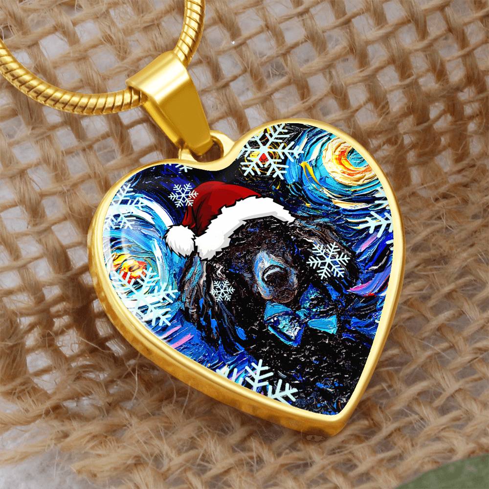 Santa Black Poodle Heart Necklace