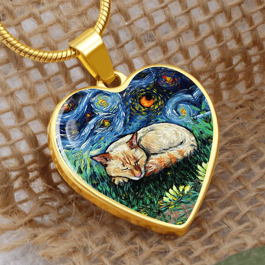 Flamepoint Siamese Starry Night Heart Necklace