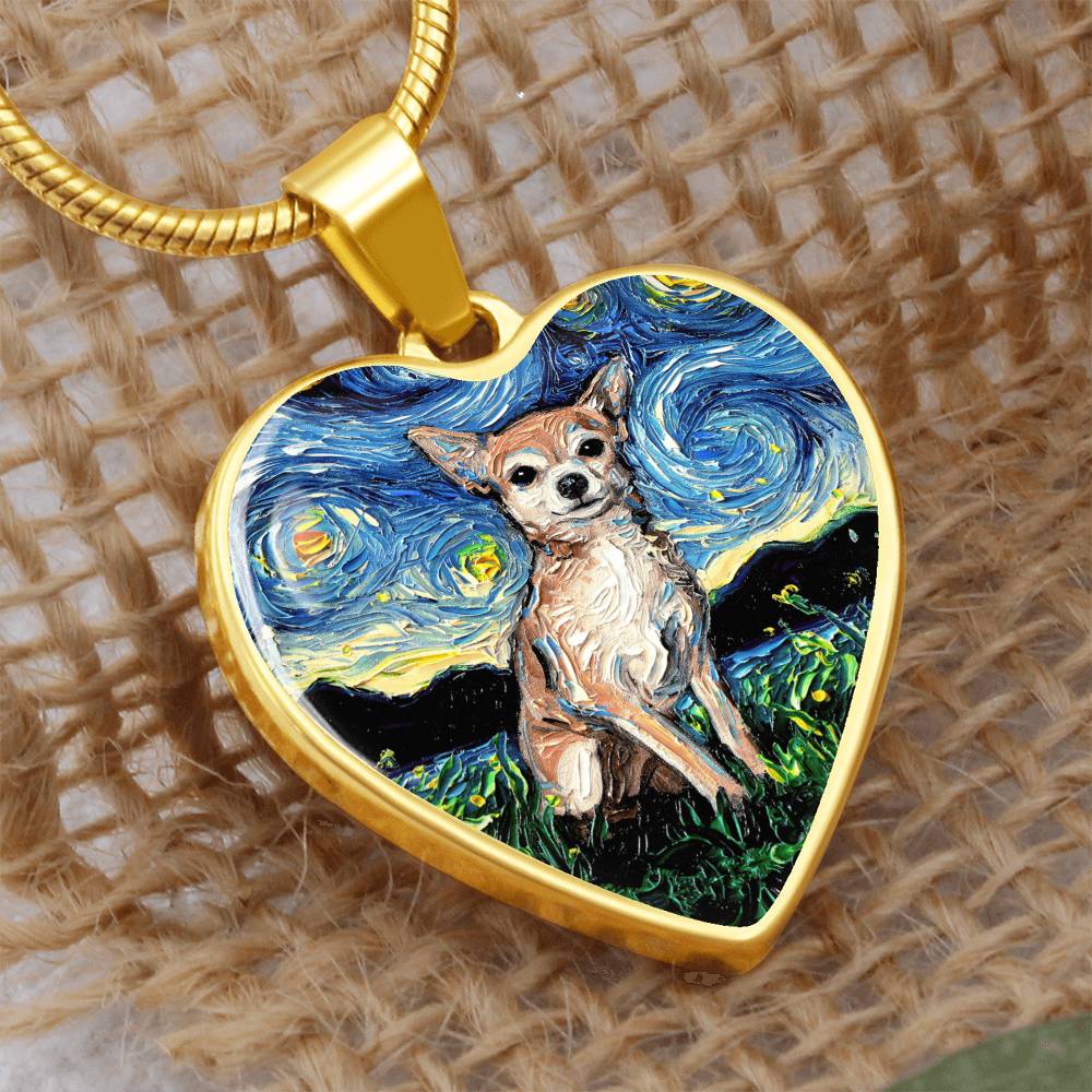 Chihuahua Starry Night Heart Necklace