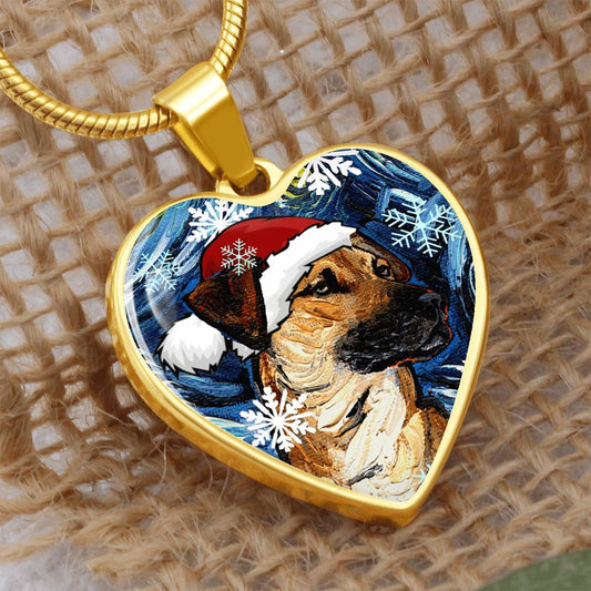 Santa Black Mouth Cur Heart Necklace