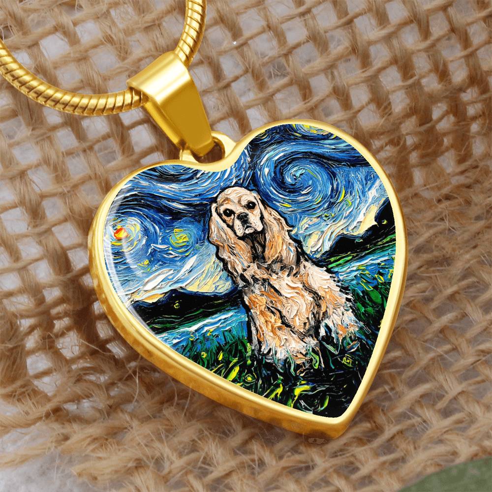 American Cocker Spaniel Starry Night Heart Necklace
