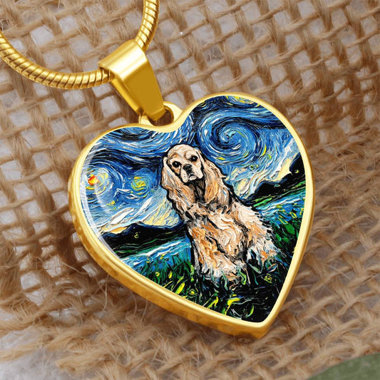 American Cocker Spaniel Starry Night Heart Necklace