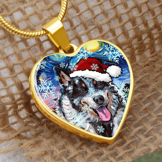 Santa Australian Cattle Dog Heart Keychain