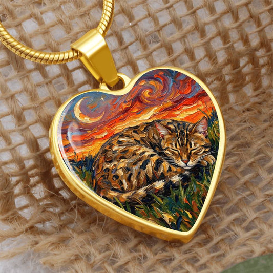 Sleepy Egyptian Mau Night Heart Necklace
