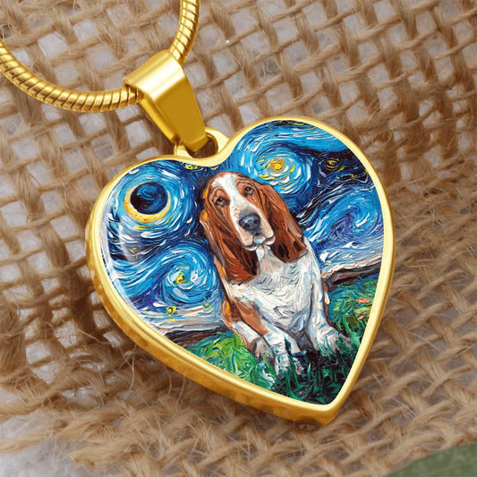 Basset Hound Starry Night Heart Necklace