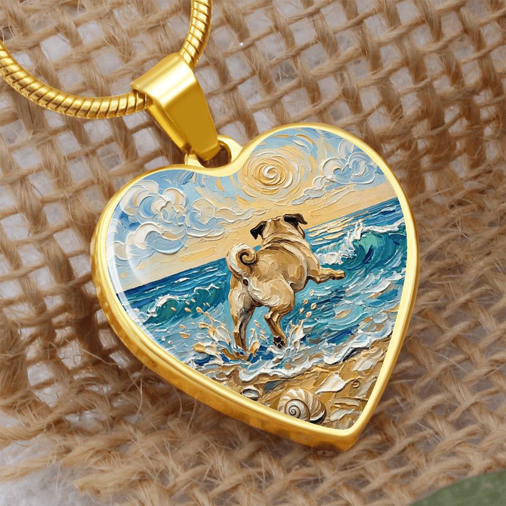 Frolicking Pug Heart Necklace