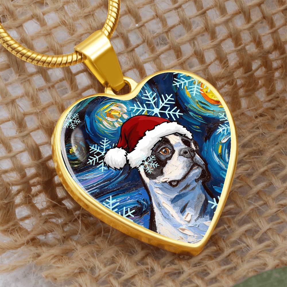 Boston Terrier Christmas Heart Necklace