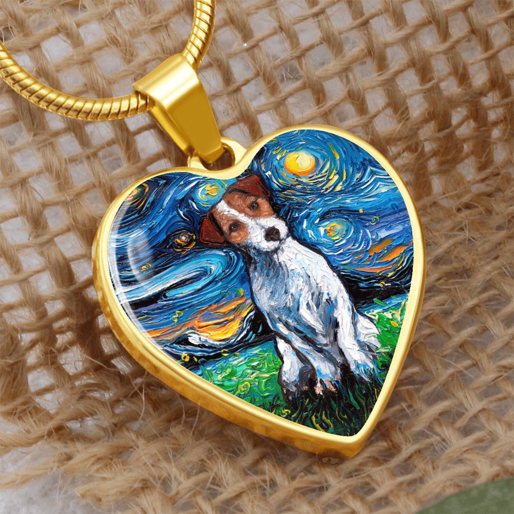 Jack Russell Terrier Starry Night Heart Necklace
