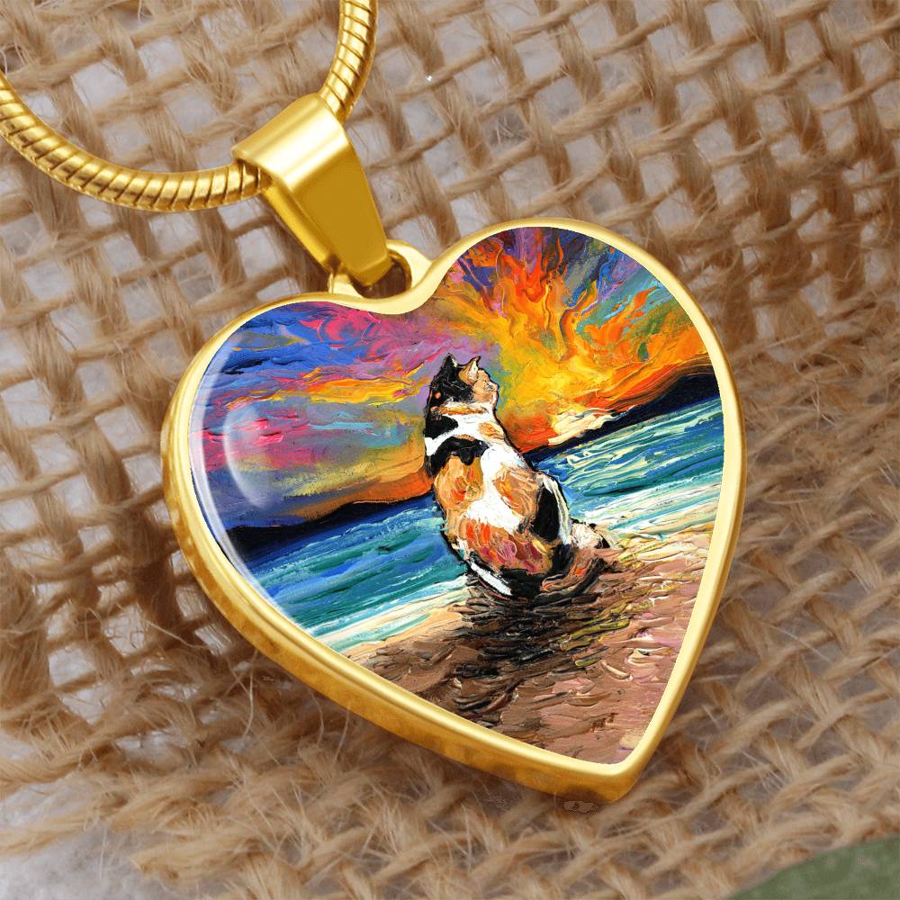 Beach Days - Calico Cat Heart Necklace