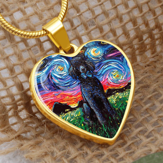 Black Poodle Starry Night Heart Necklace
