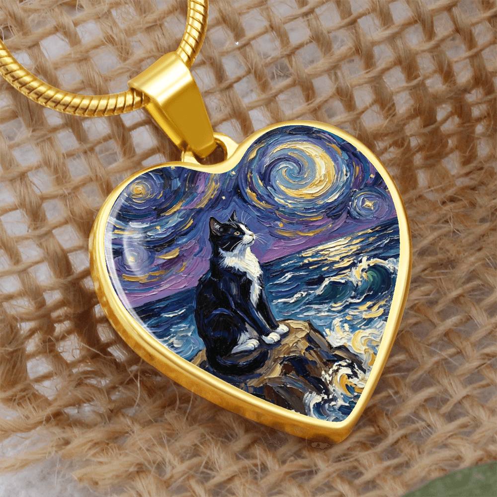 Beach Nights - Tuxedo Cat Heart Necklace