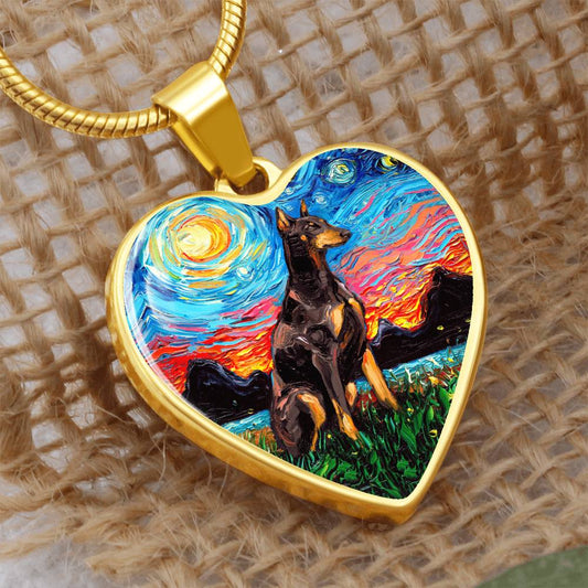 Red Doberman Starry Night Heart Necklace
