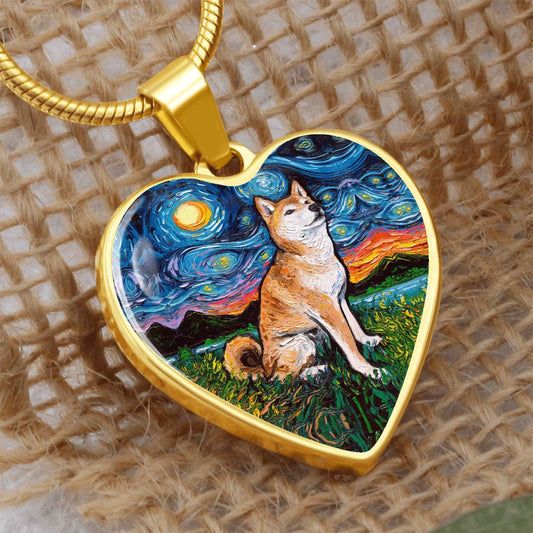 Shiba Inu Starry Night Heart Necklace