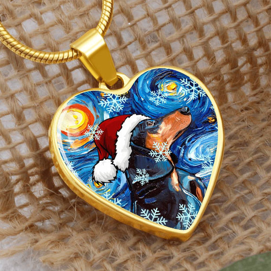 Santa Black and Tan Dachshund Heart Necklace