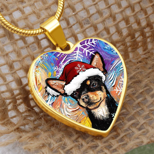 Santa Black and Tan Chihuahua Heart Necklace