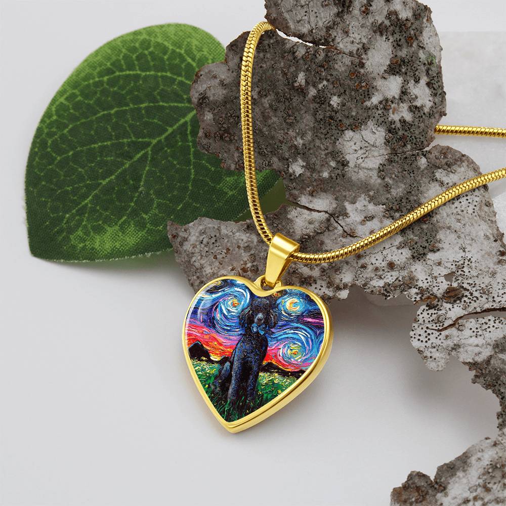 Black Poodle Starry Night Heart Necklace