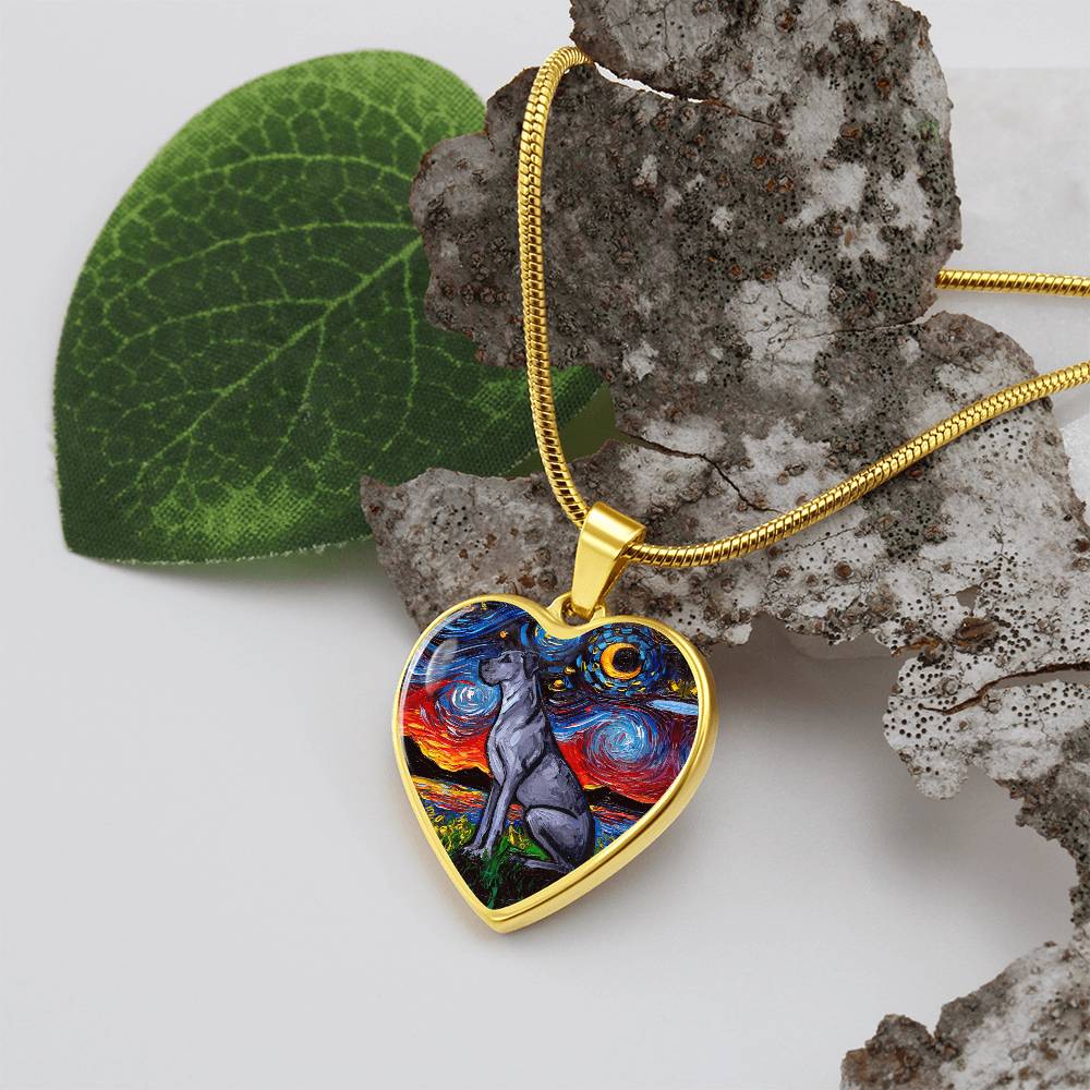 Blue Great Dane Starry Night Heart Necklace