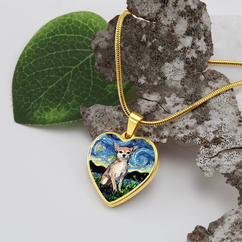 Chihuahua Starry Night Heart Necklace