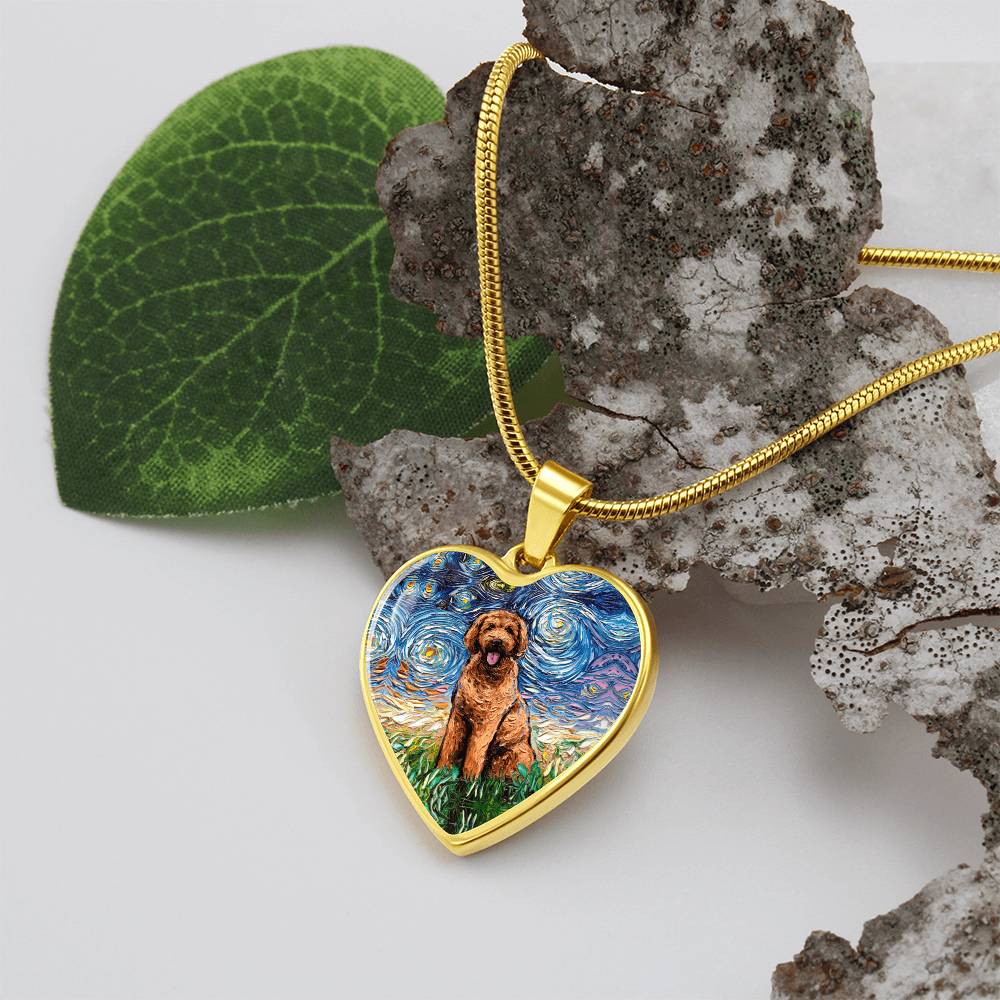 Apricot Goldendoodle Starry Night Heart Necklace