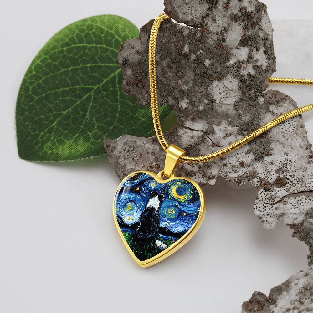 Border Collie Starry Night Heart Necklace