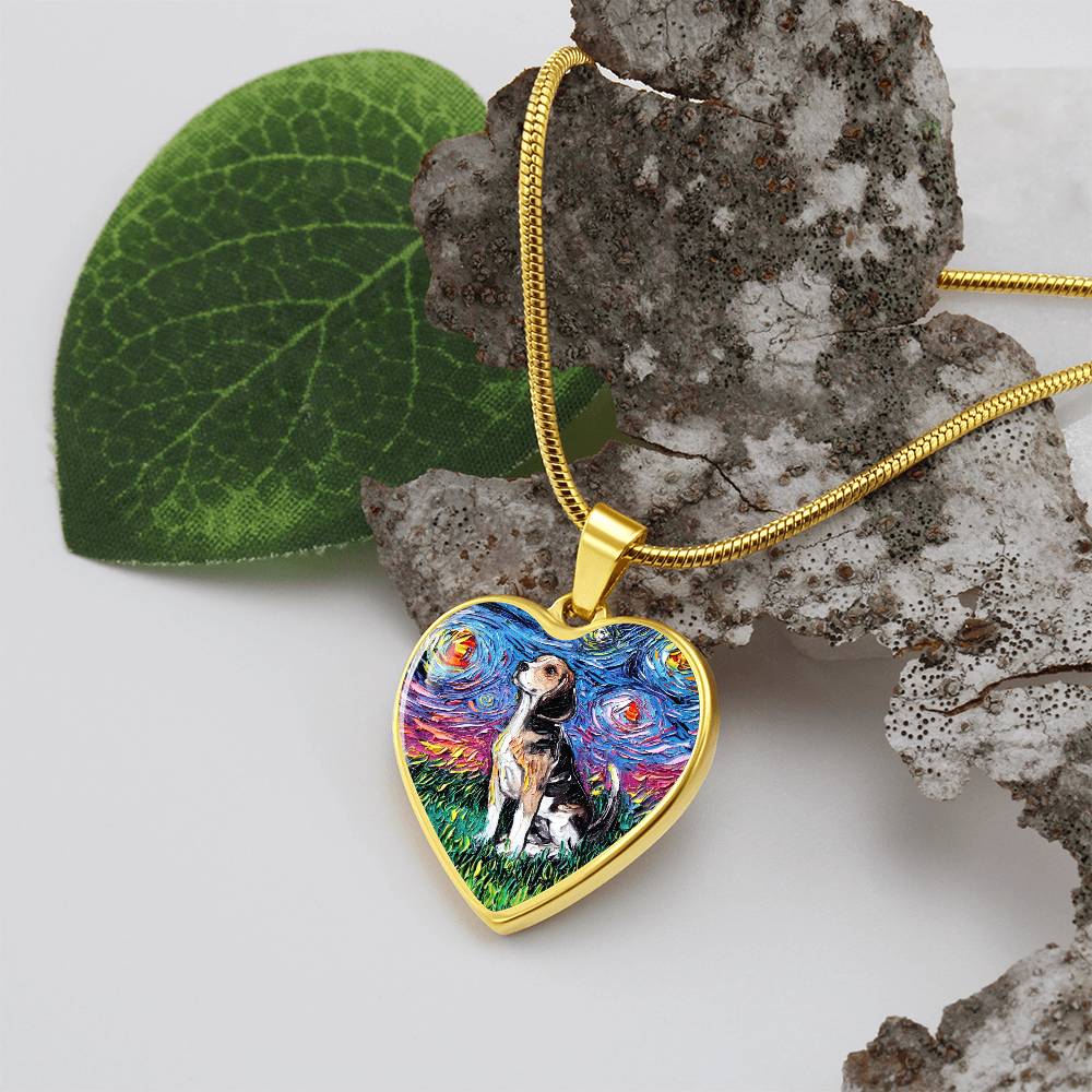 Beagle Starry Night Heart Necklace