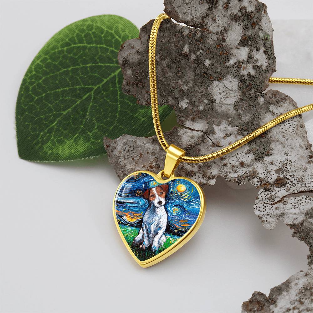 Jack Russell Terrier Starry Night Heart Necklace