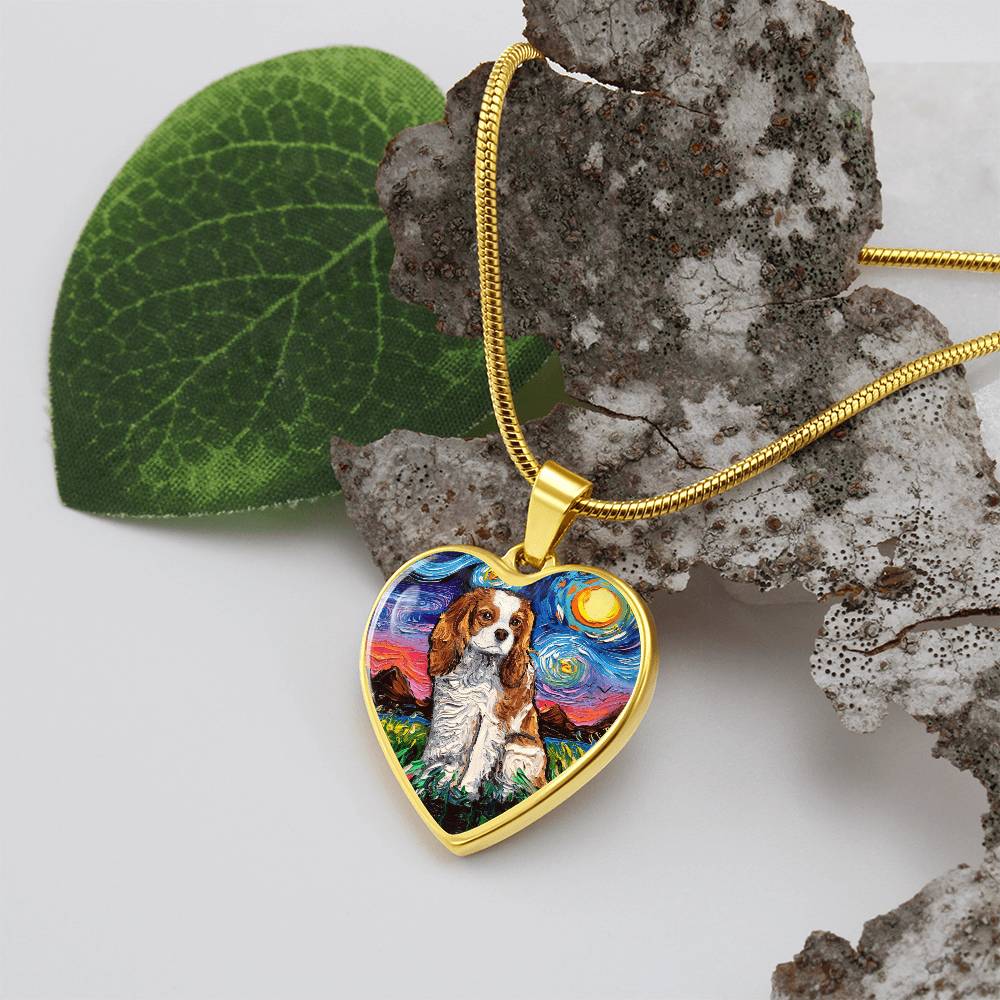Blenheim Cavalier Spaniel Starry Night Heart Necklace