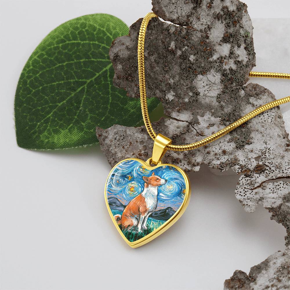 Basenji Starry Night Heart Necklace