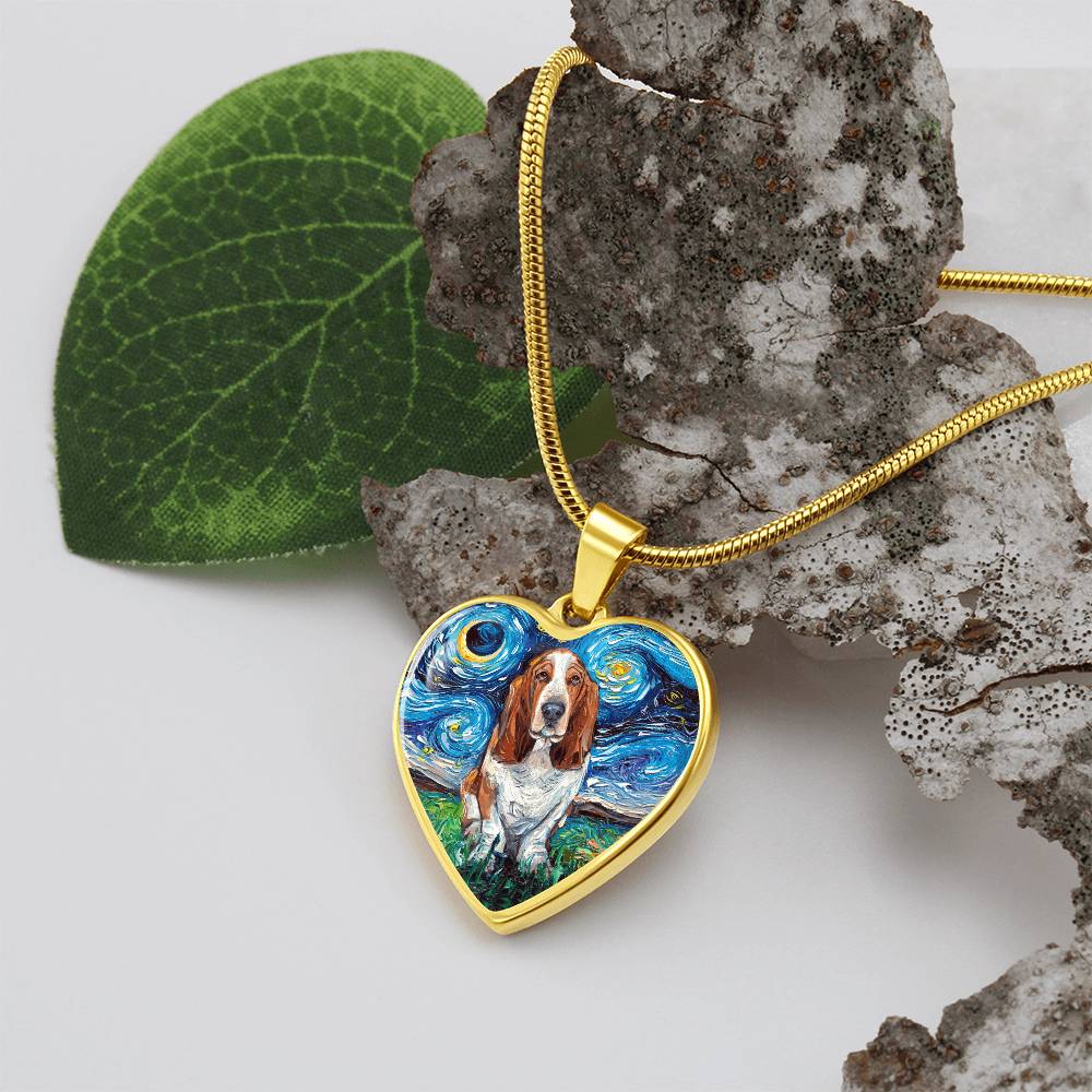 Basset Hound Starry Night Heart Necklace