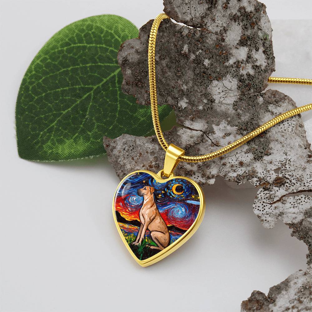 Fawn Great Dane Starry Night Heart Necklace