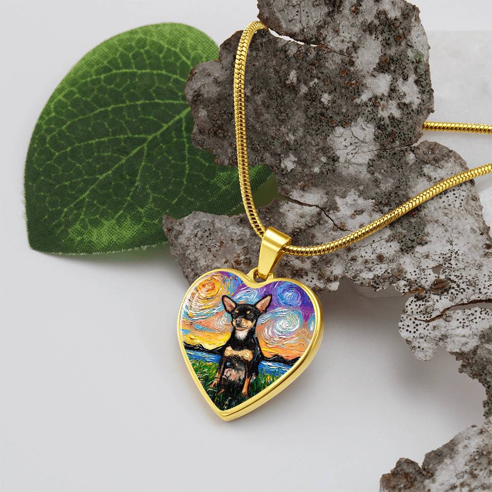 Black and Tan Chihuahua Starry Night Heart Necklace