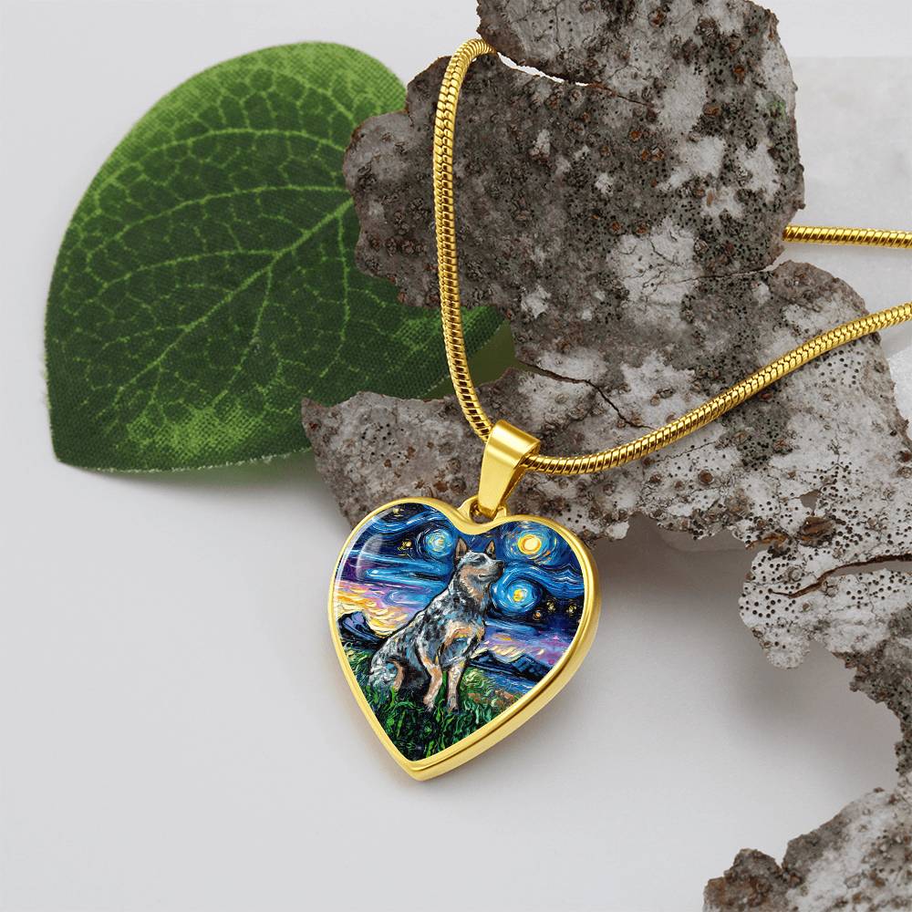 Blue Heeler Starry Night Heart Necklace