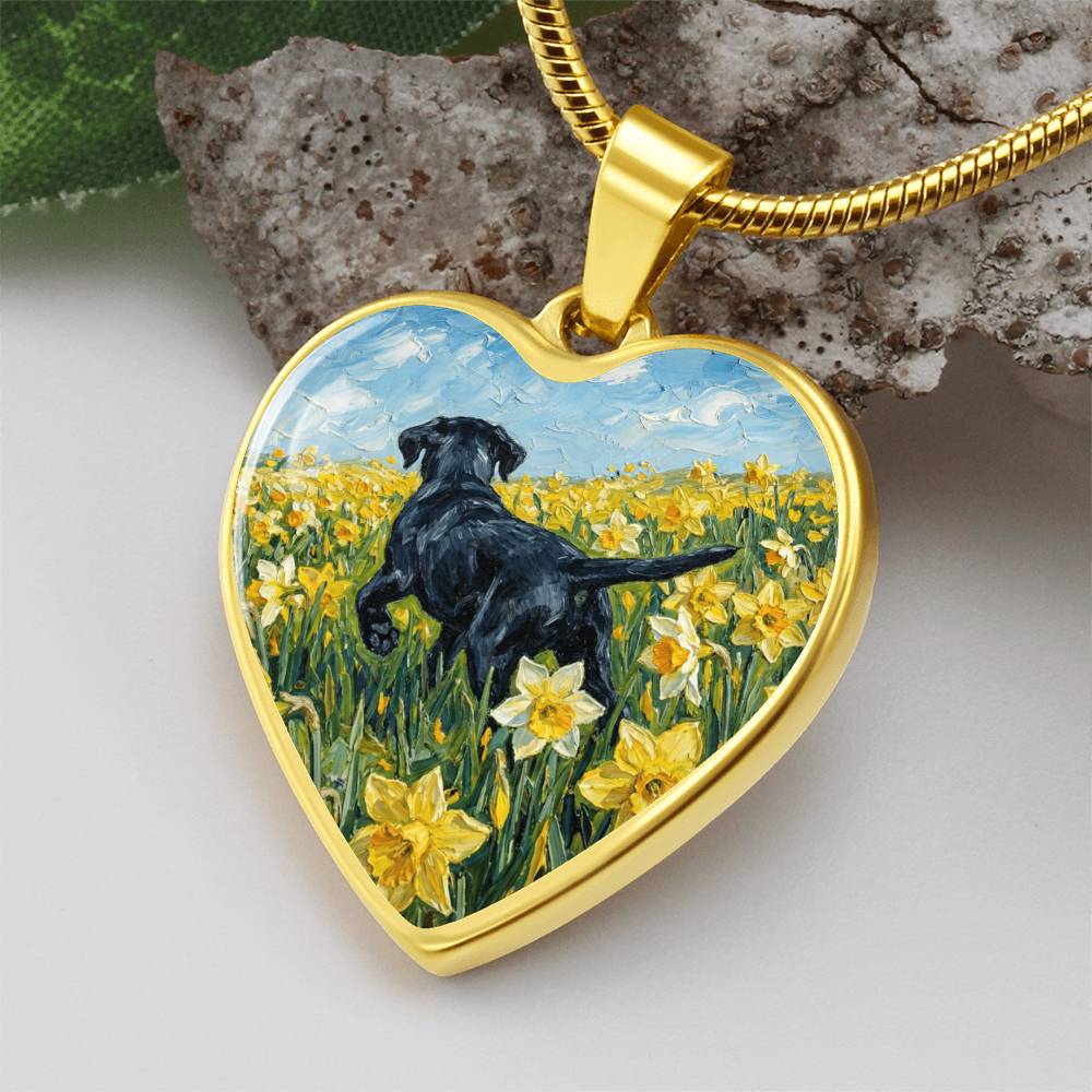 Amongst The Flowers - Black Labrador Heart Necklace