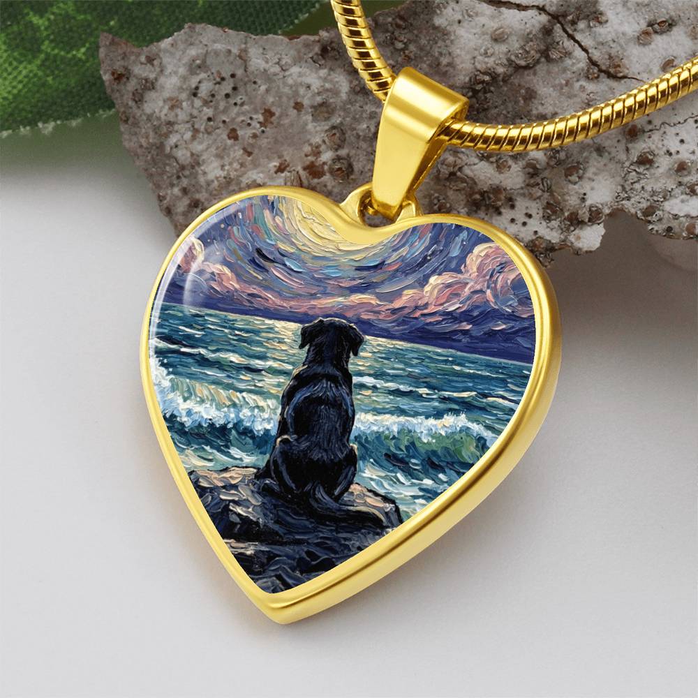 Beach Night - Black Labrador Heart Necklace