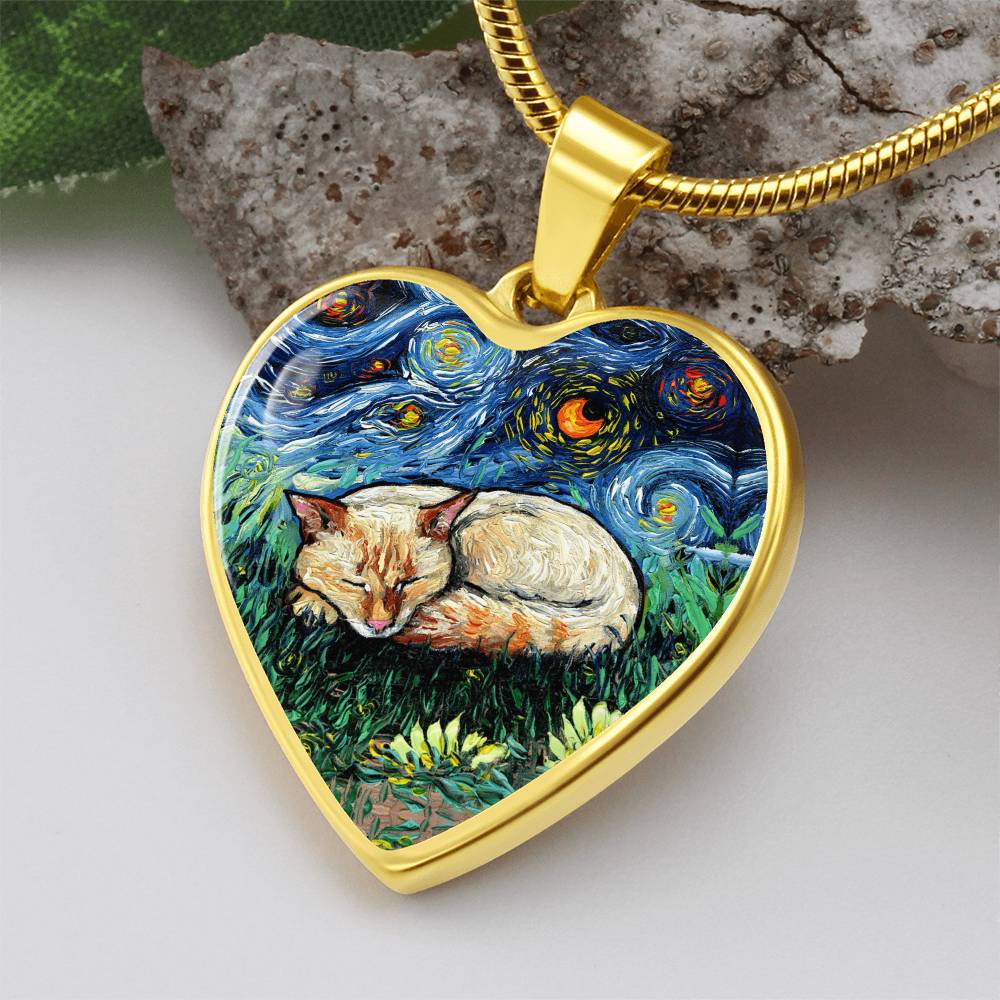 Flamepoint Siamese Starry Night Heart Necklace
