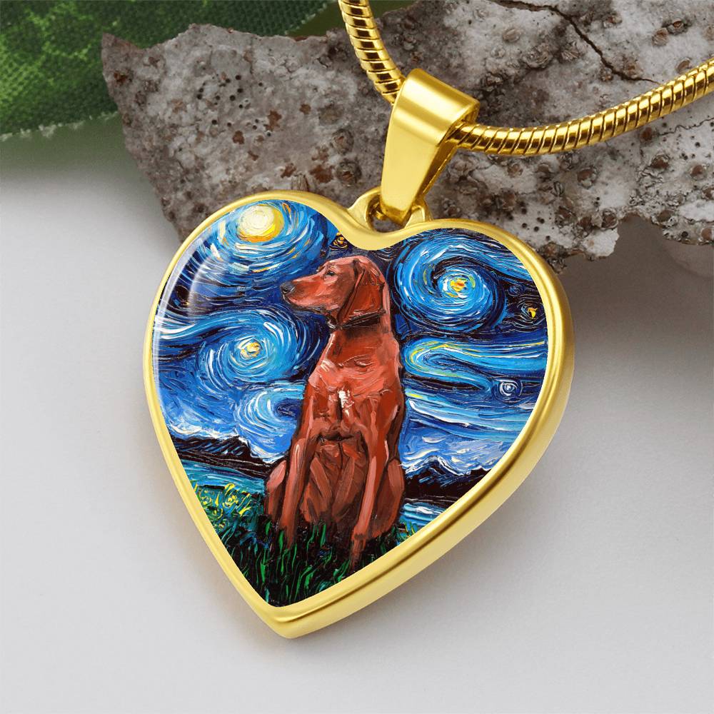 Redbone Coonhound Starry Night Heart Necklace