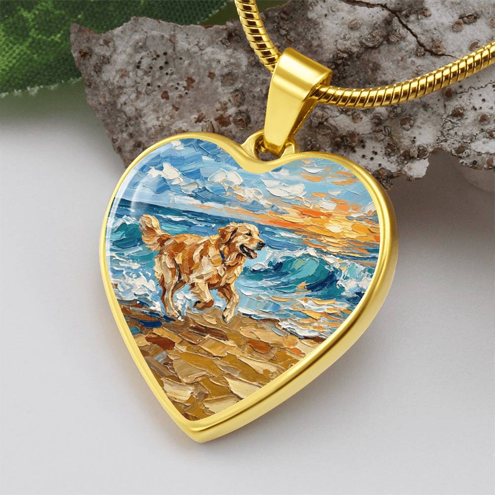 Frolicking Golden Retriever Heart Necklace