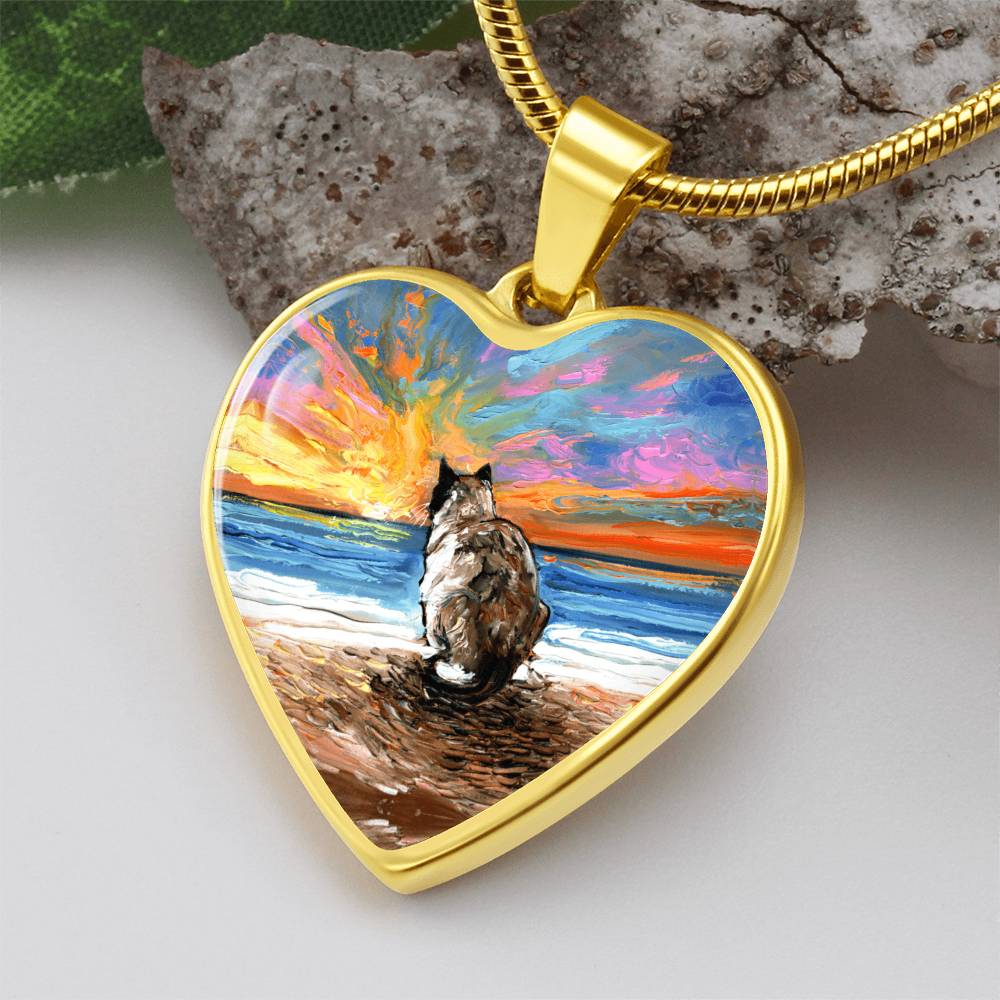 Beach Days - Snowshoe Cat Heart Necklace
