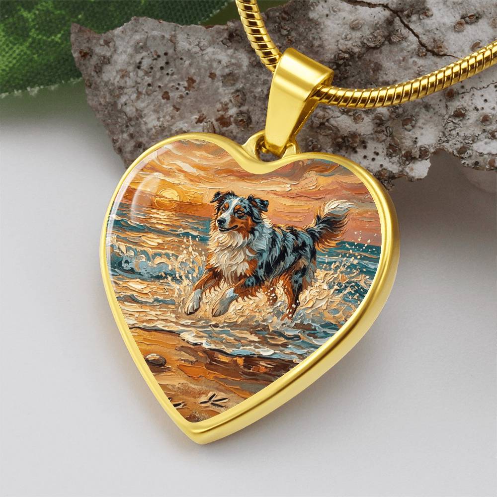 Beach Day - Merle Australian Shepherd Heart Necklace