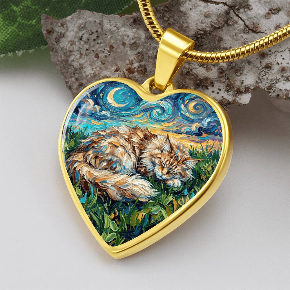 Sleepy Maine Coon Night Heart Necklace