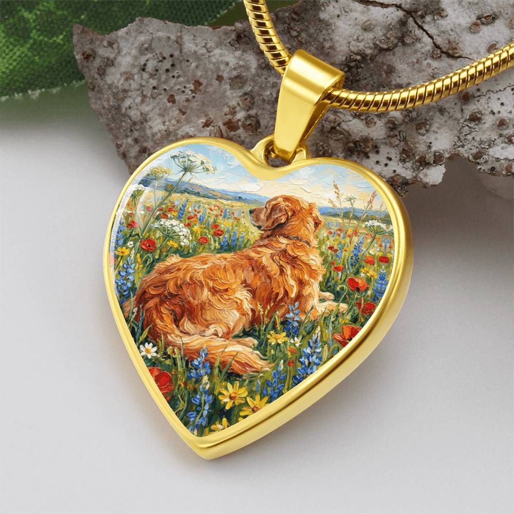 Amongst The Flowers - Golden Retriever Heart Necklace
