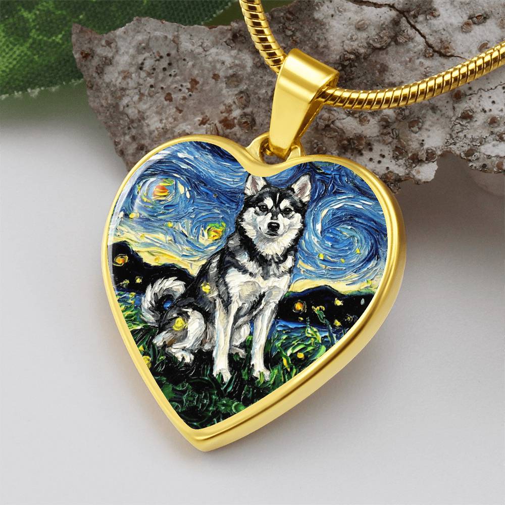 Alaskan Klee Kai Starry Night Heart Necklace