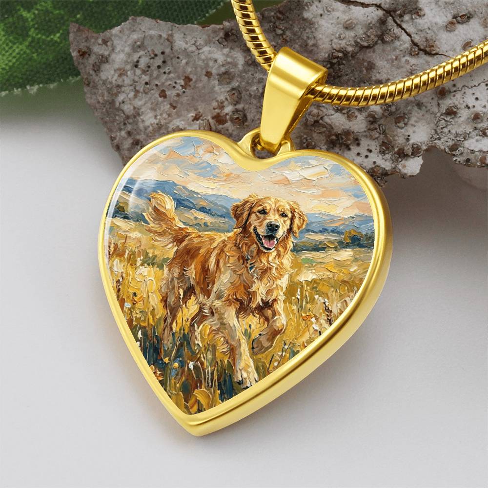 Happy Golden Retriever Heart Necklace