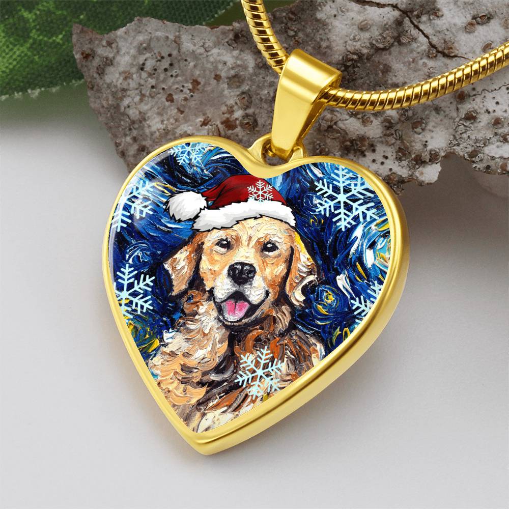 Golden Retriever Christmas Heart Necklace