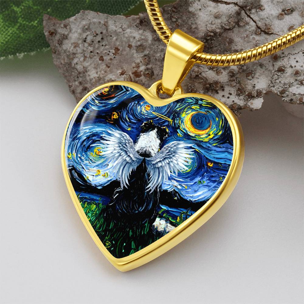 Angel Border Collie Starry Night Heart Necklace