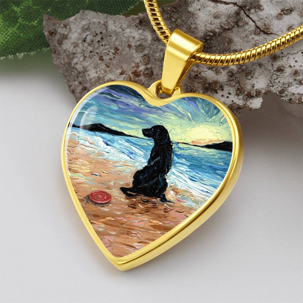 Beach Days - Black Labrador with Frisbee Heart Necklace