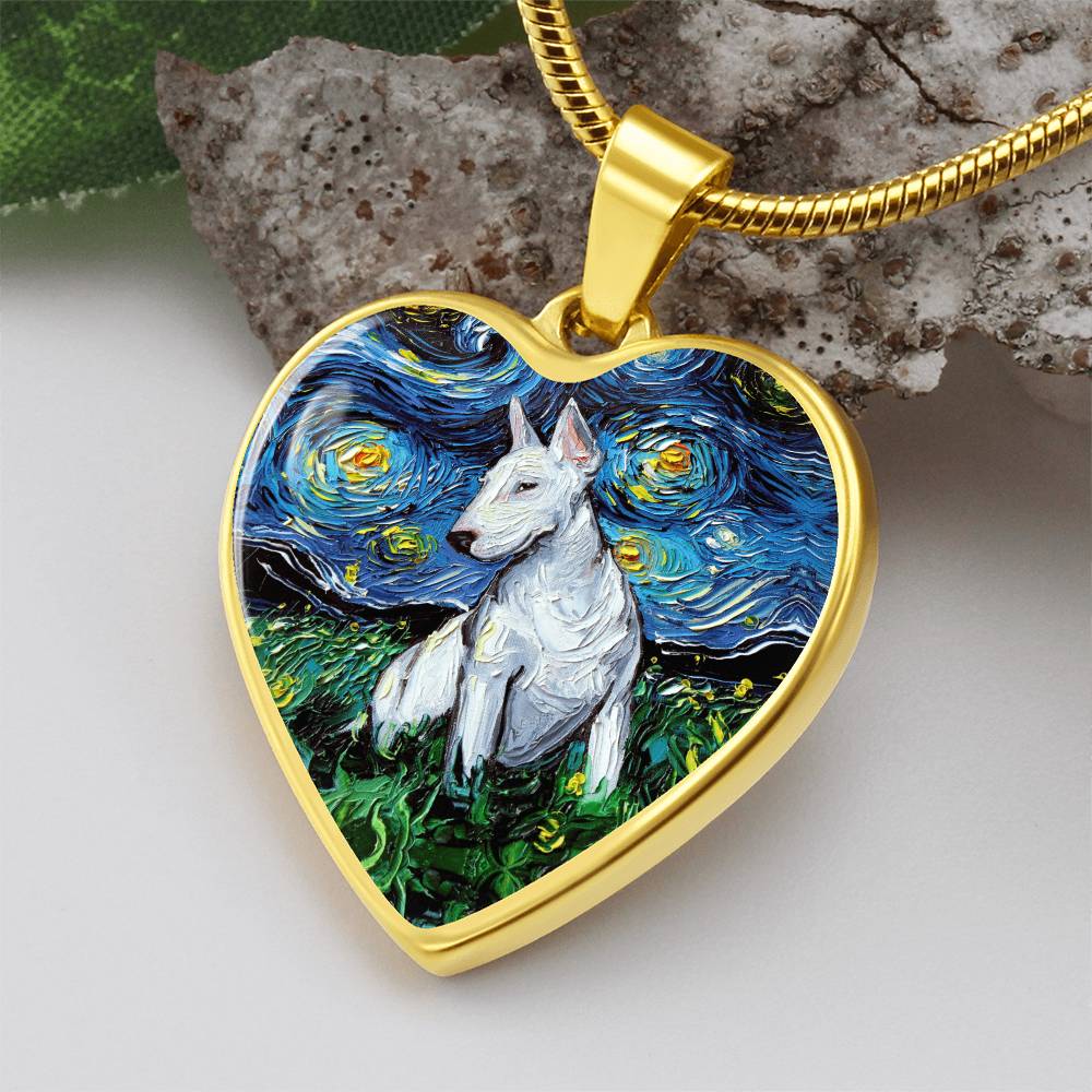 Bull Terrier Starry Night Heart Necklace