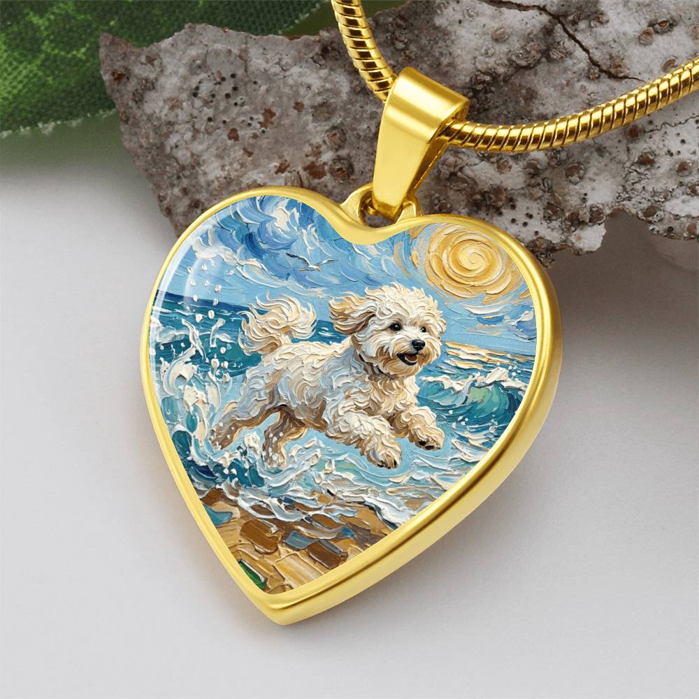 Beach Day - Bichon Frise 2 Heart Necklace