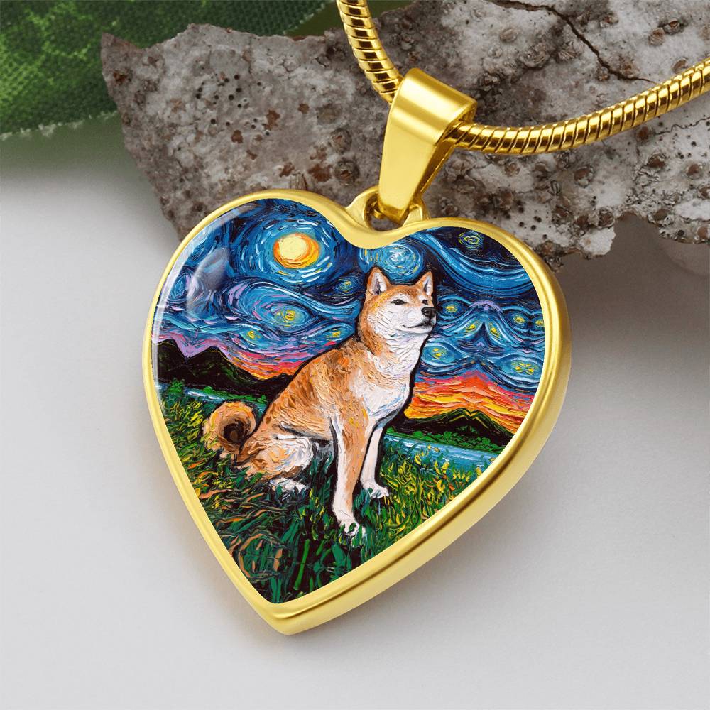 Shiba Inu Starry Night Heart Necklace