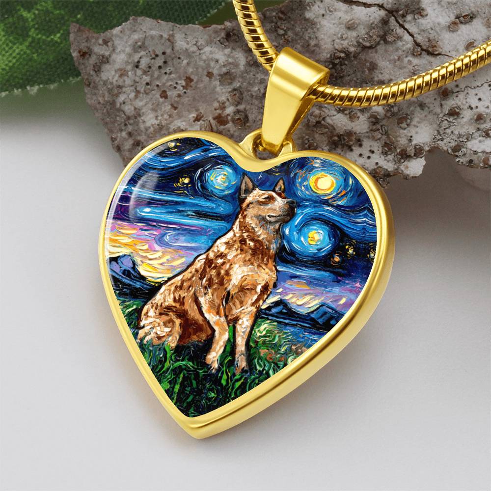 Red Heeler Starry Night Heart Necklace